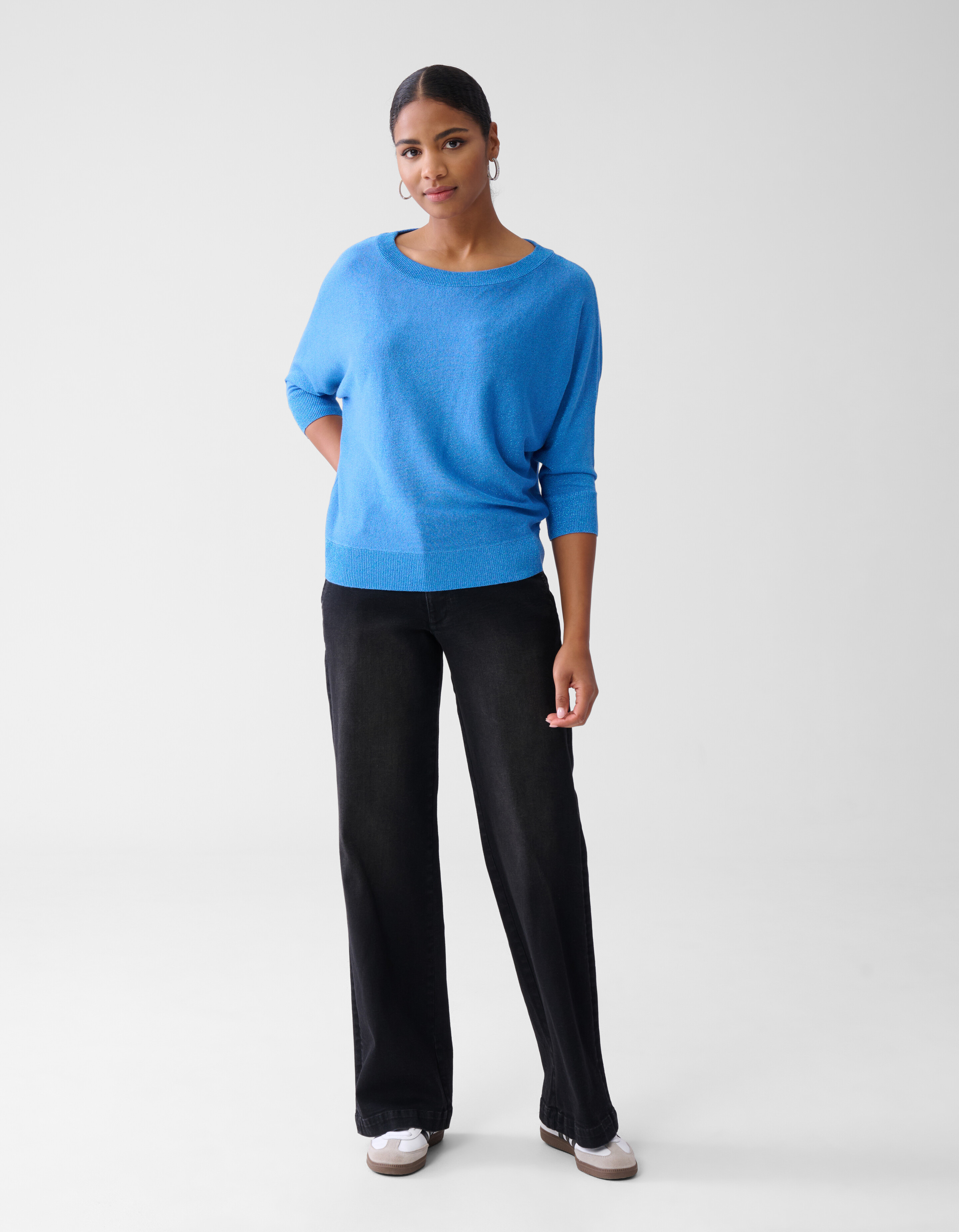 Glitzer Fledermausärmel Pullover Blau SHOEBY WOMEN