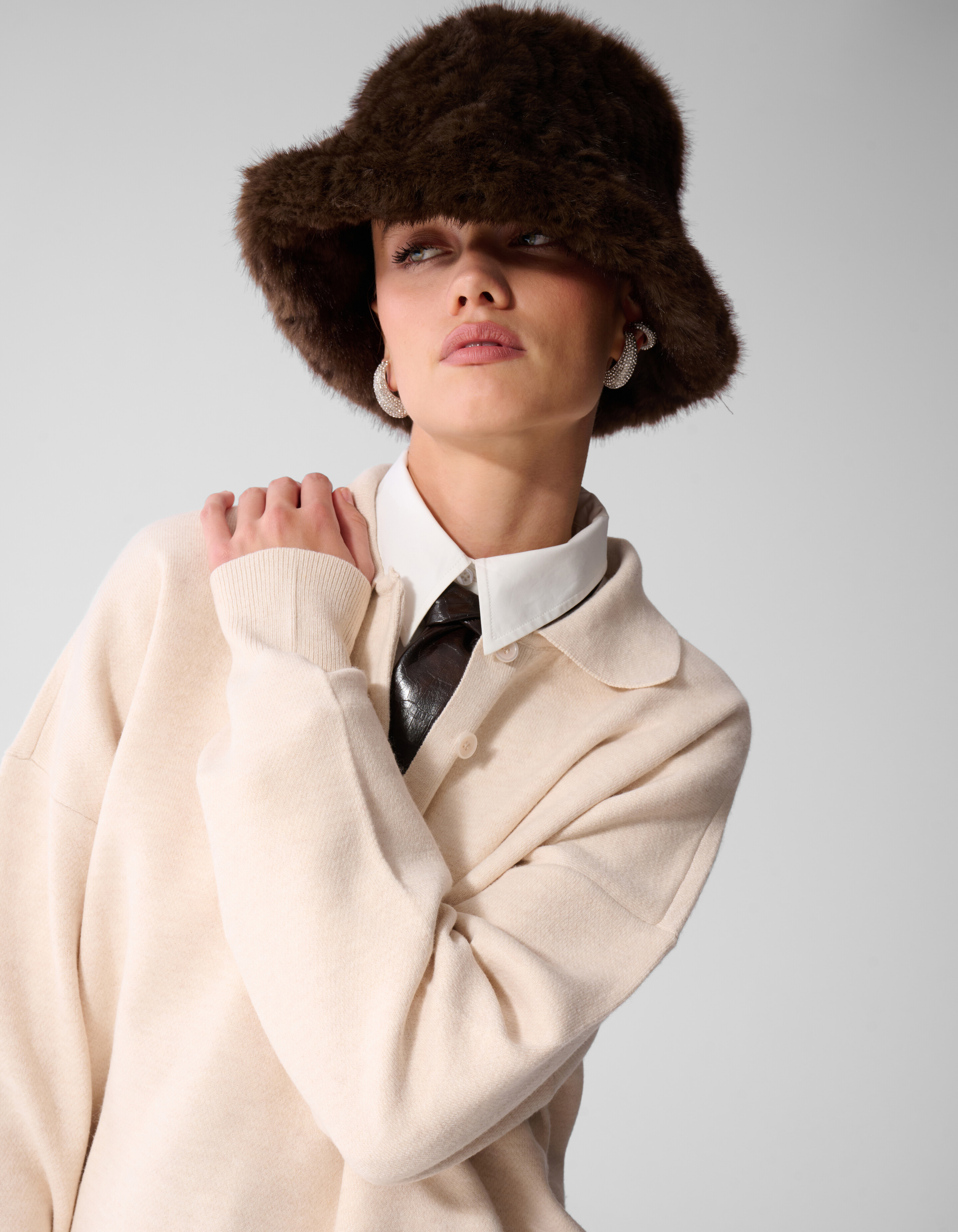 Oversized Polo Strickpullover Ecru SHOEBY WOMEN