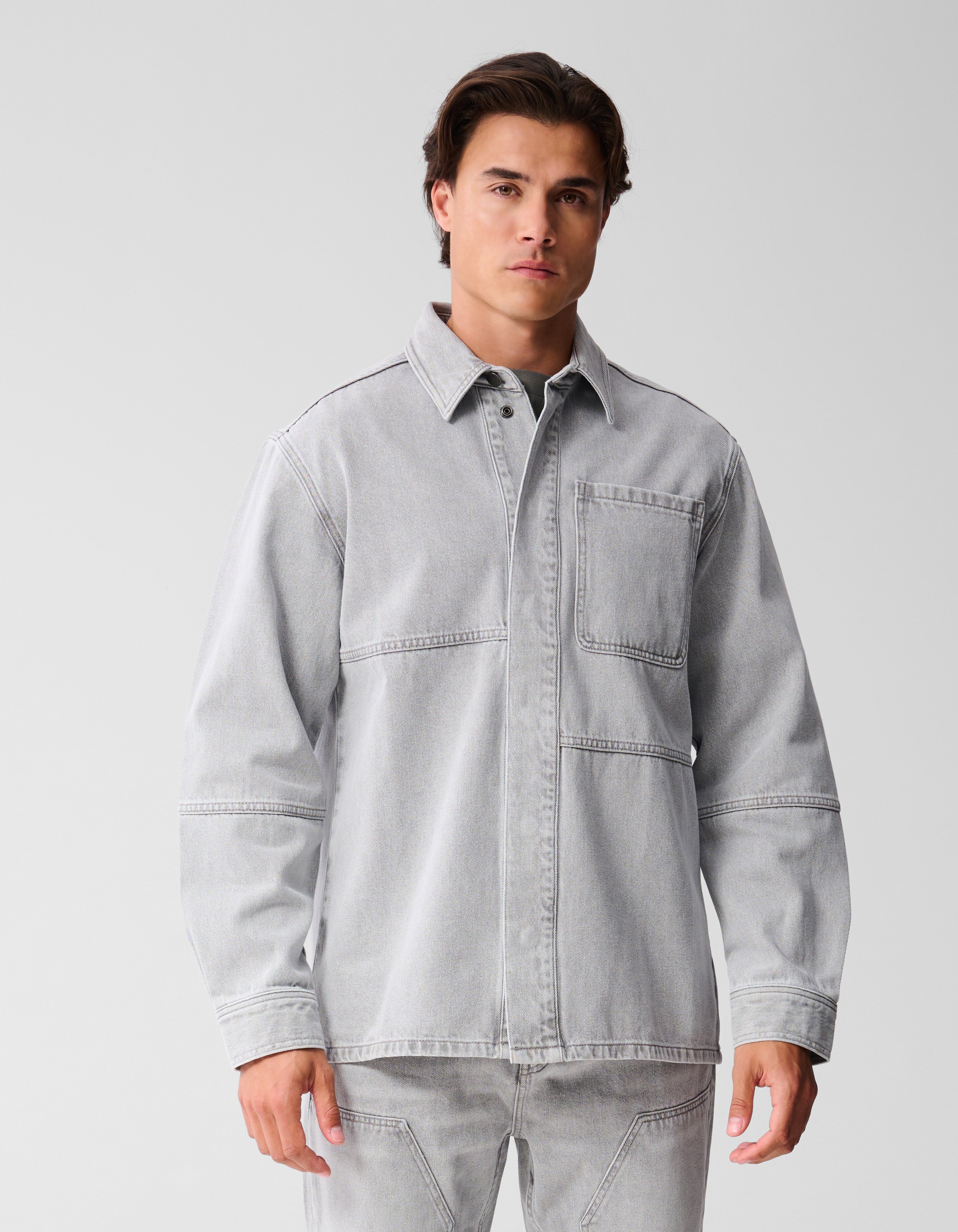 Patched Denim Überhemd Grau SHOEBY MEN