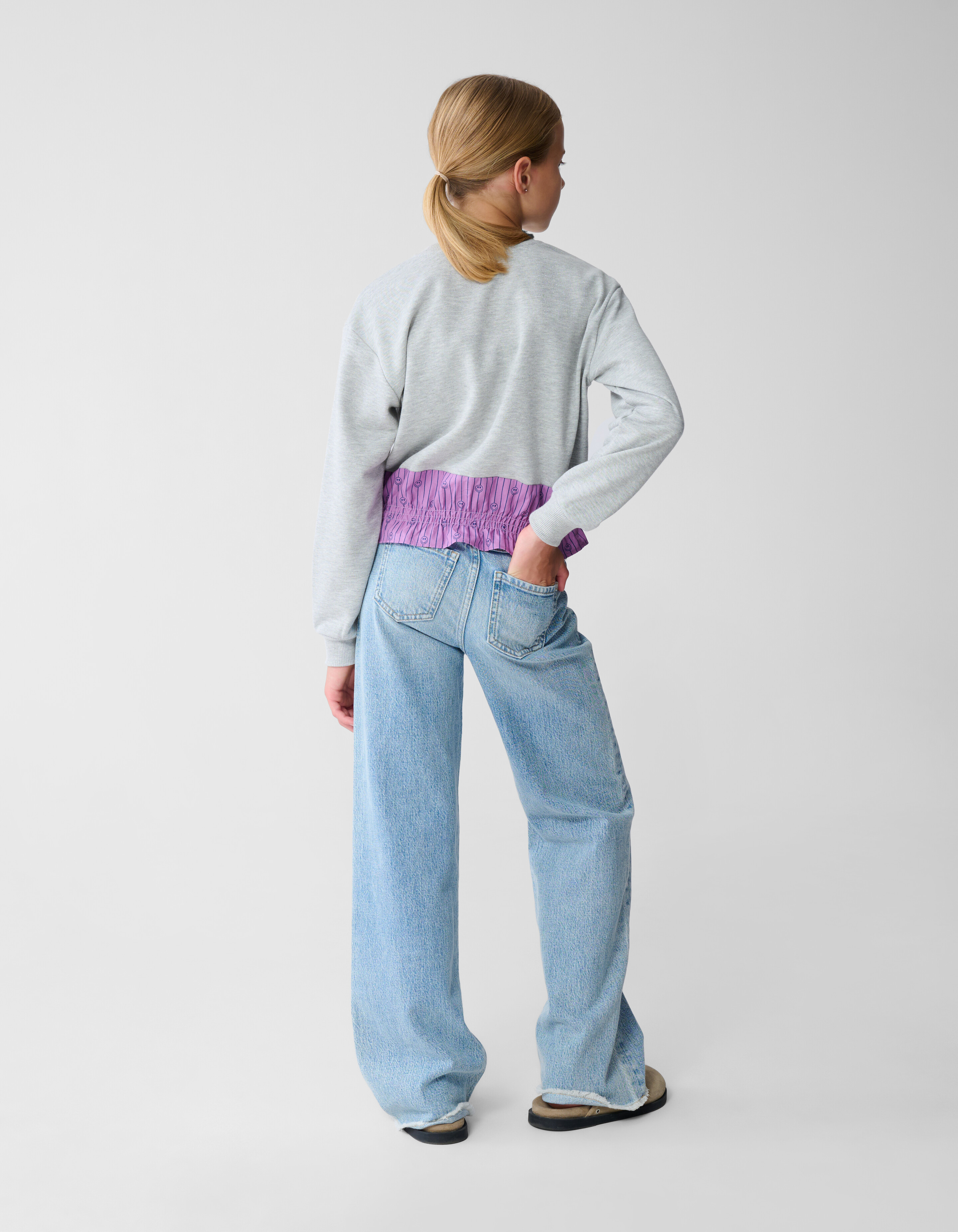 Rüschen-Nadelstreifenpullover Grau SHOEBY GIRLS