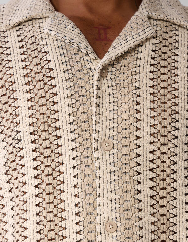 Gestreiftes H&auml;kel-Overshirt in Sandfarben SHOEBY MEN