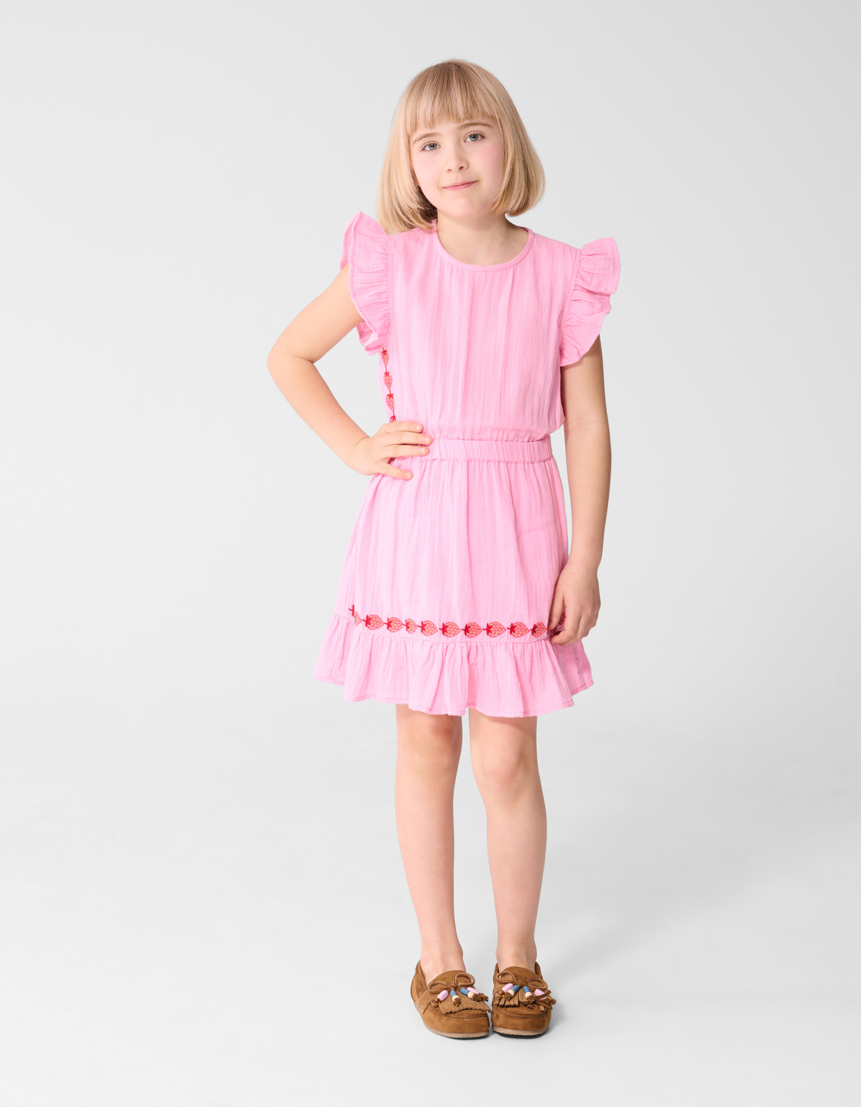Erdbeerstickerei Mini Kleid Rosa SHOEBY GIRLS