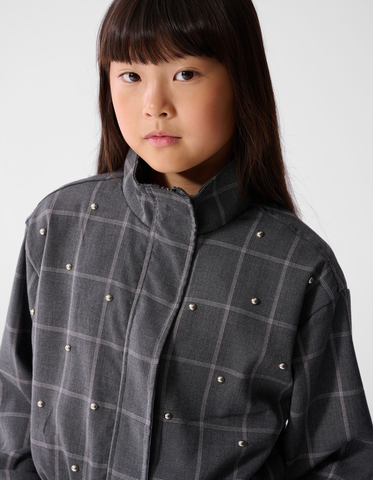 Studded Karierte Bomberjacke Grau SHOEBY GIRLS