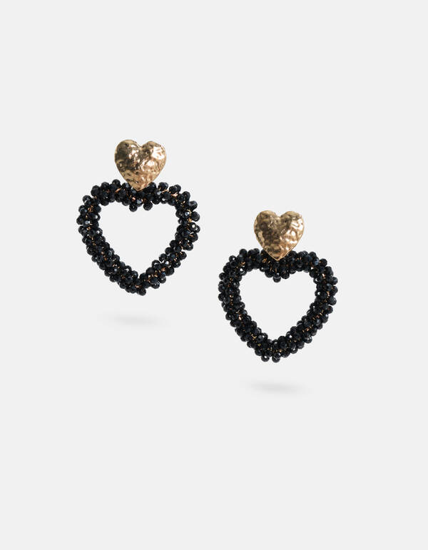 Perlenohrringe mit Herz Schwarz SHOEBY ACCESSOIRES