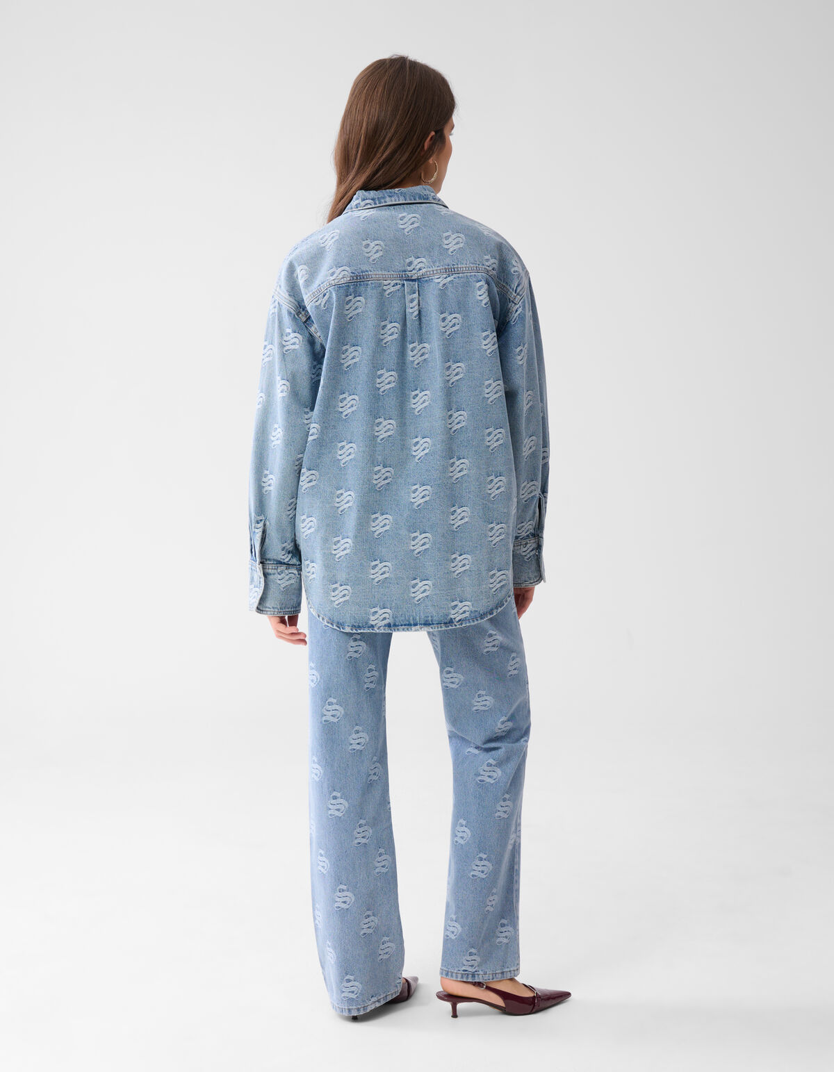 Jacquard-Logo-Denim-Bluse Mediumstone SHOEBY WOMEN