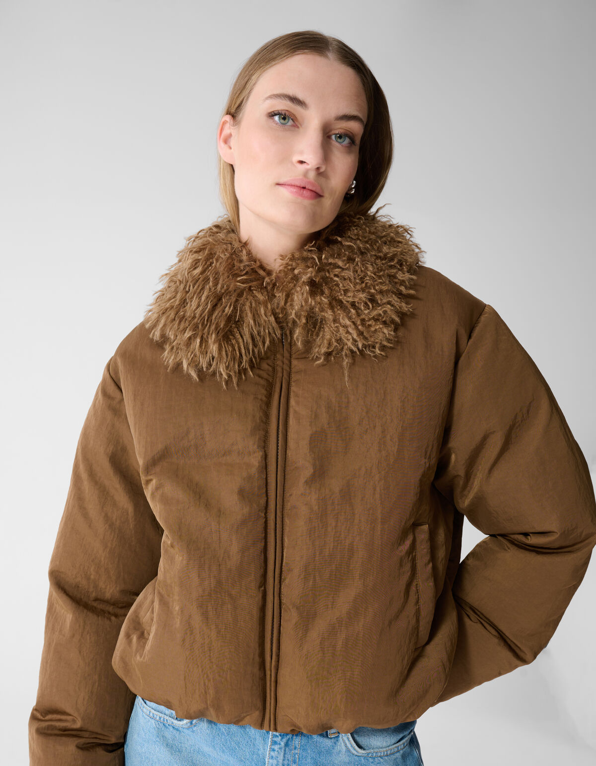 BomberjFluffy Collar Bomberjacke Braun SHOEBY WOMEN