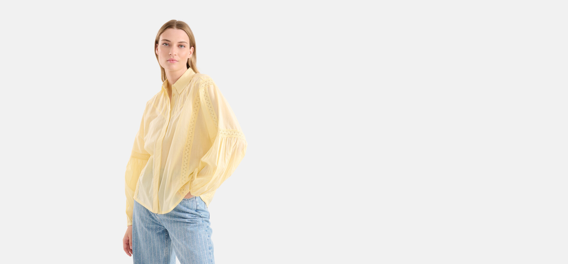 Bluse mit Stickerei Hellgelb SHOEBY WOMEN