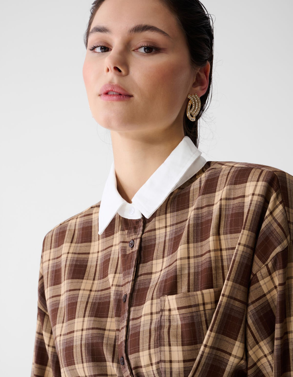 Bluse mit &uuml;bergro&szlig;en Karos, braun SHOEBY WOMEN