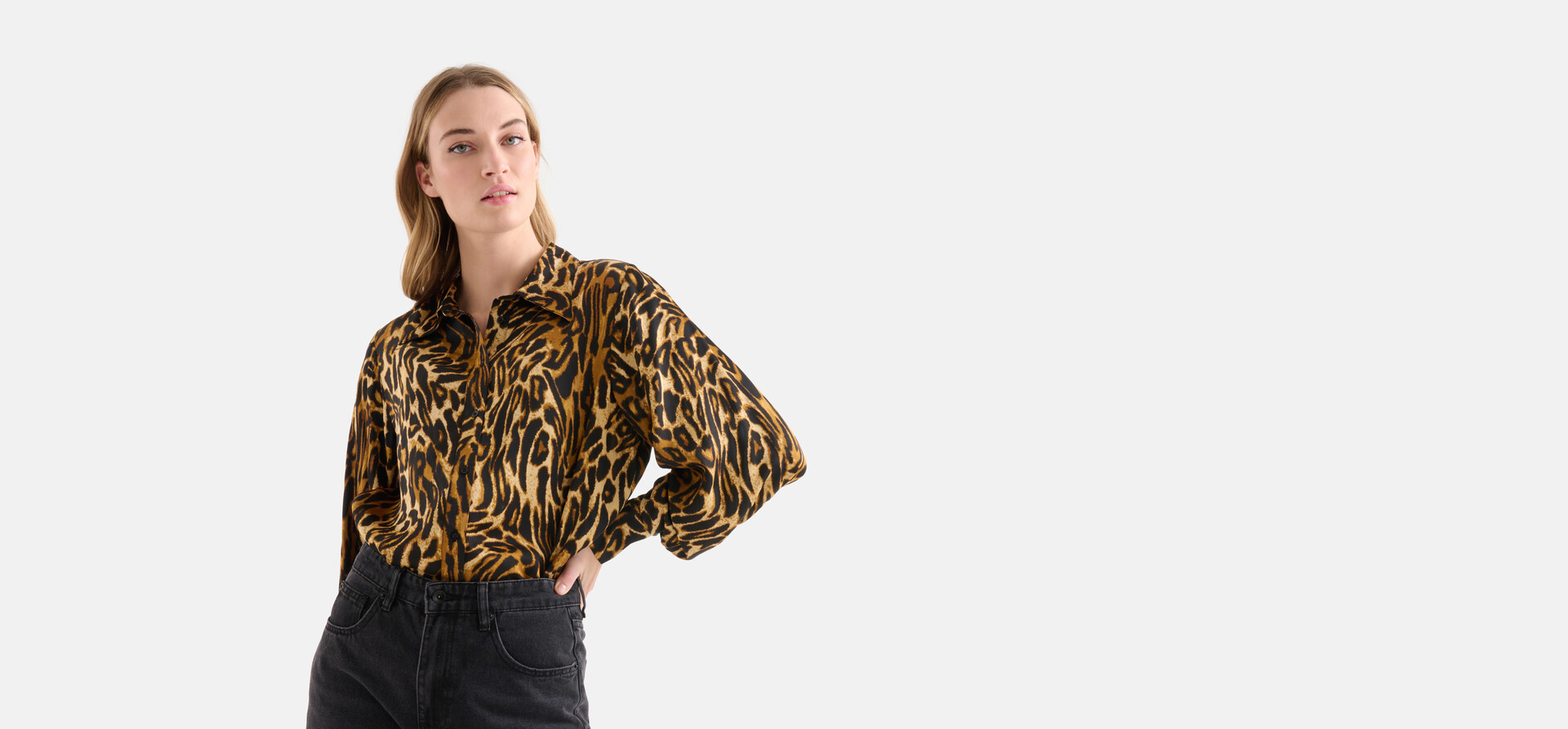 Satin Bluse mit Leopardenmuster Braun SHOEBY WOMEN