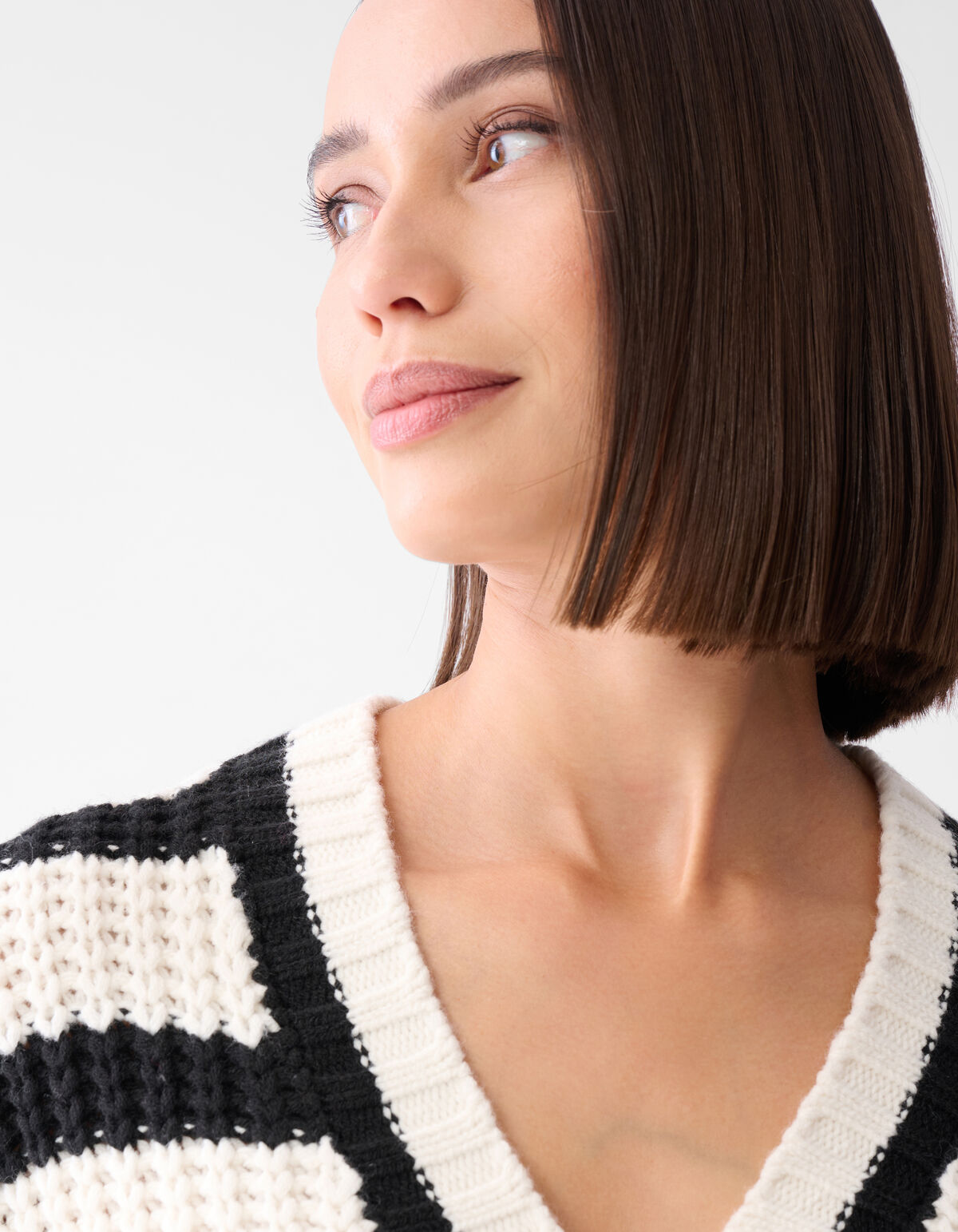 Gestreifte Strickjacke Schwarz/Wei&szlig; SHOEBY WOMEN