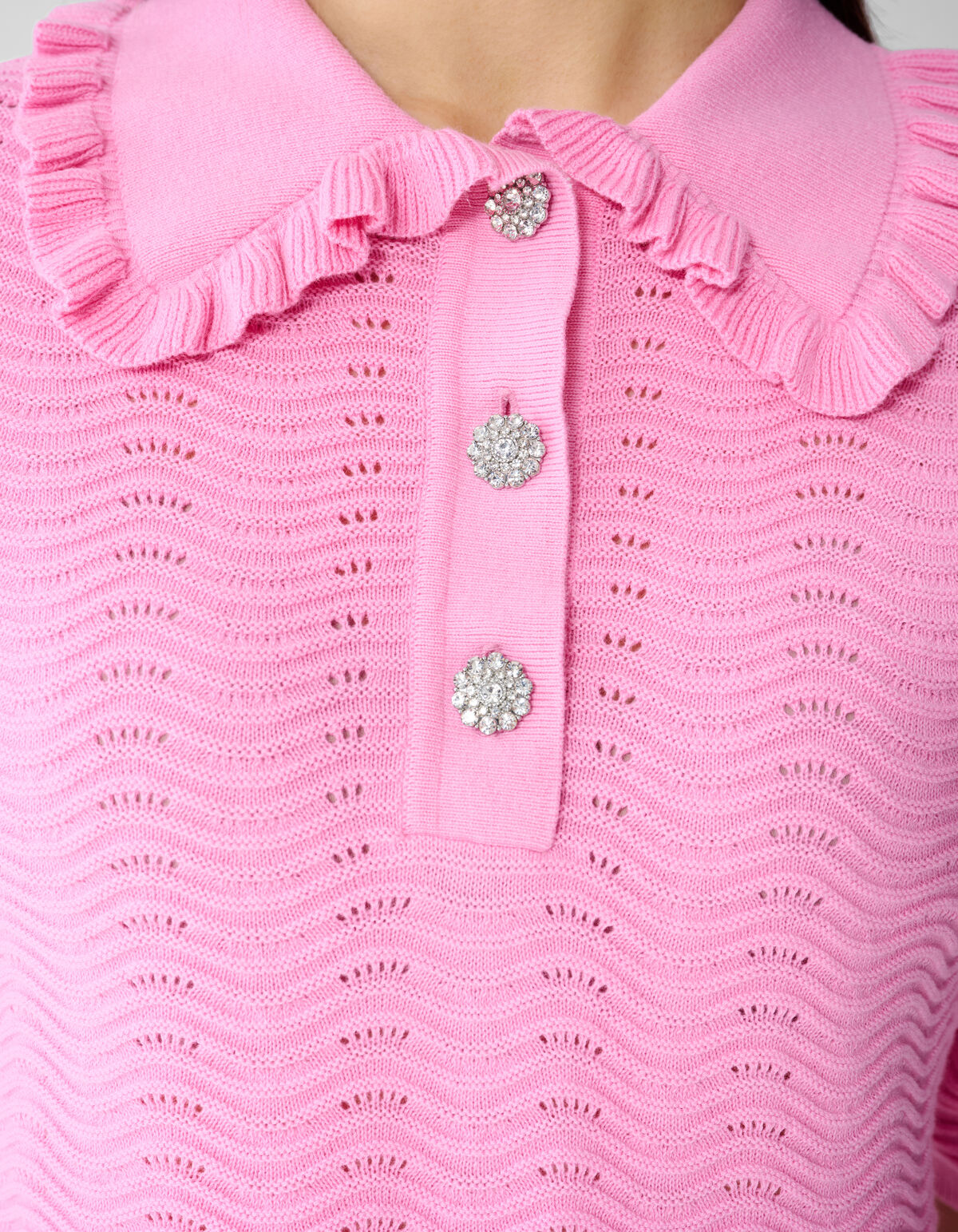 Gestricktes R&uuml;schen-Poloshirt Rosa SHOEBY WOMEN