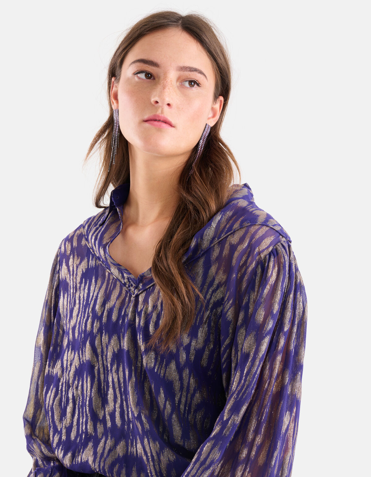 Jacquard-Lurex-Bluse Lila SHOEBY WOMEN