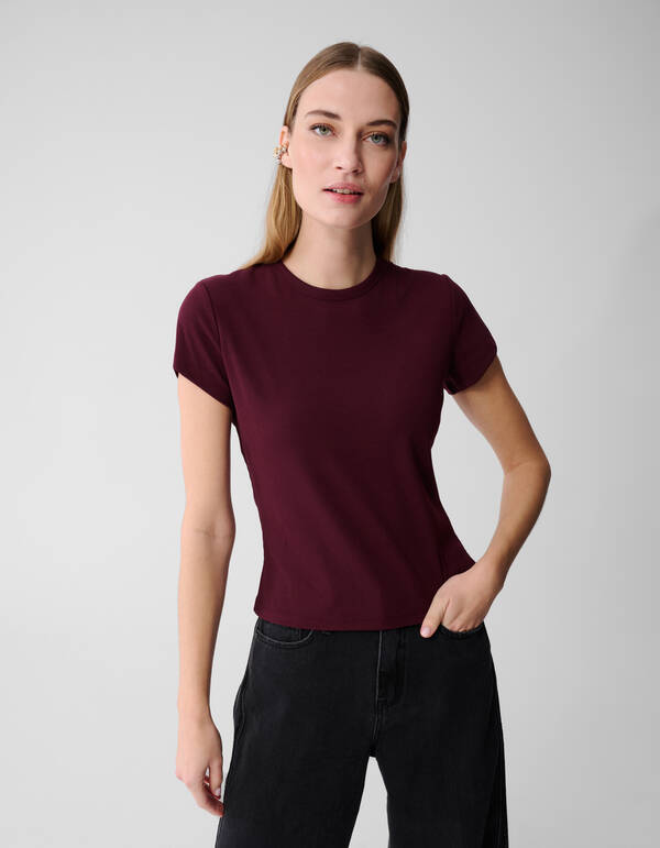 Geripptes T-Shirt, Dunkelrot SHOEBY WOMEN