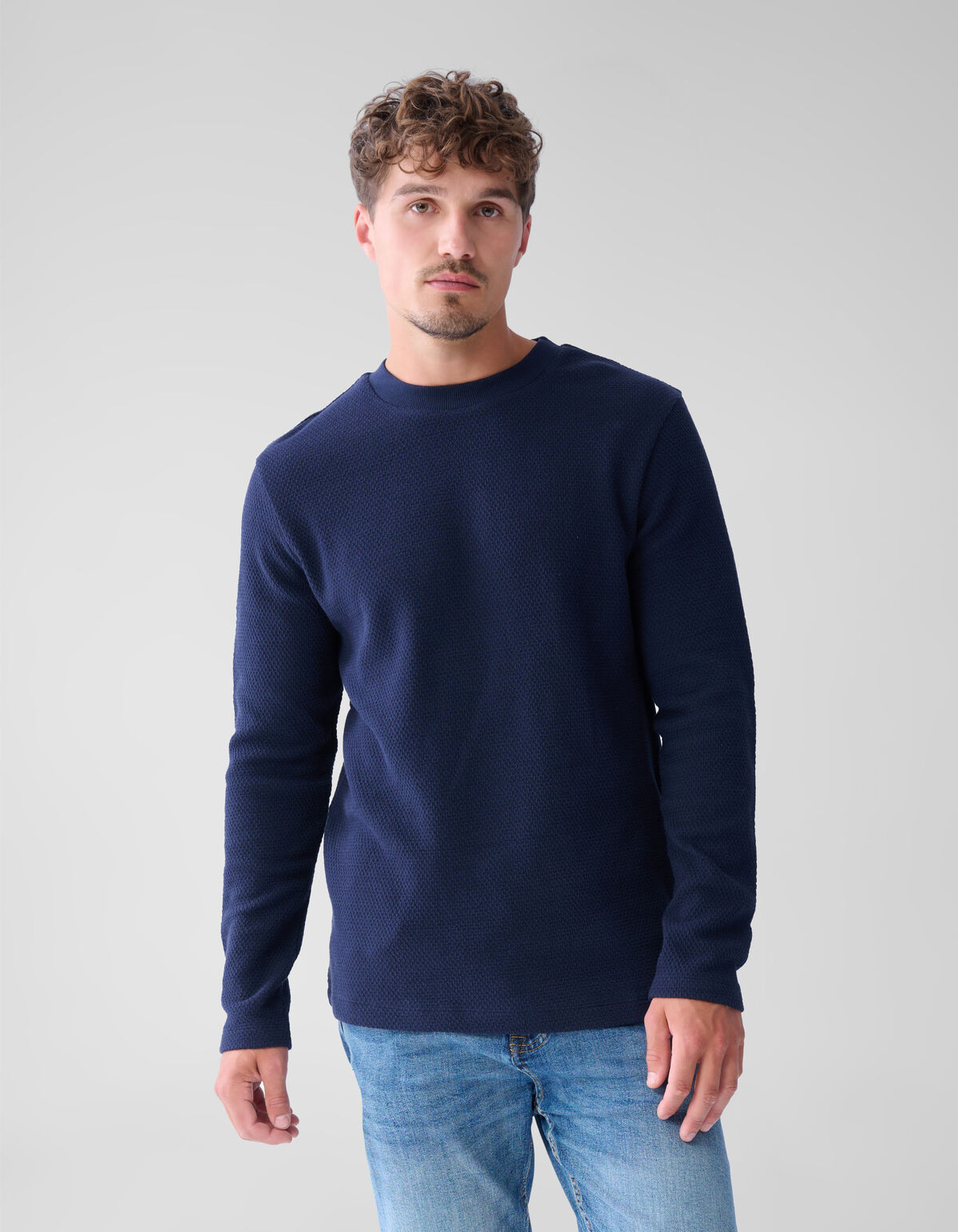Struktur-Jersey-Langarmshirt Dunkelblau SHOEBY MEN