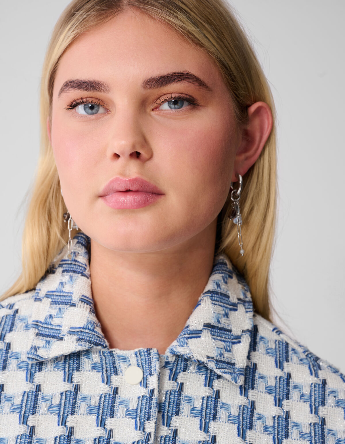Jacquard Ruitenmuster Jacke Blau SHOEBY WOMEN