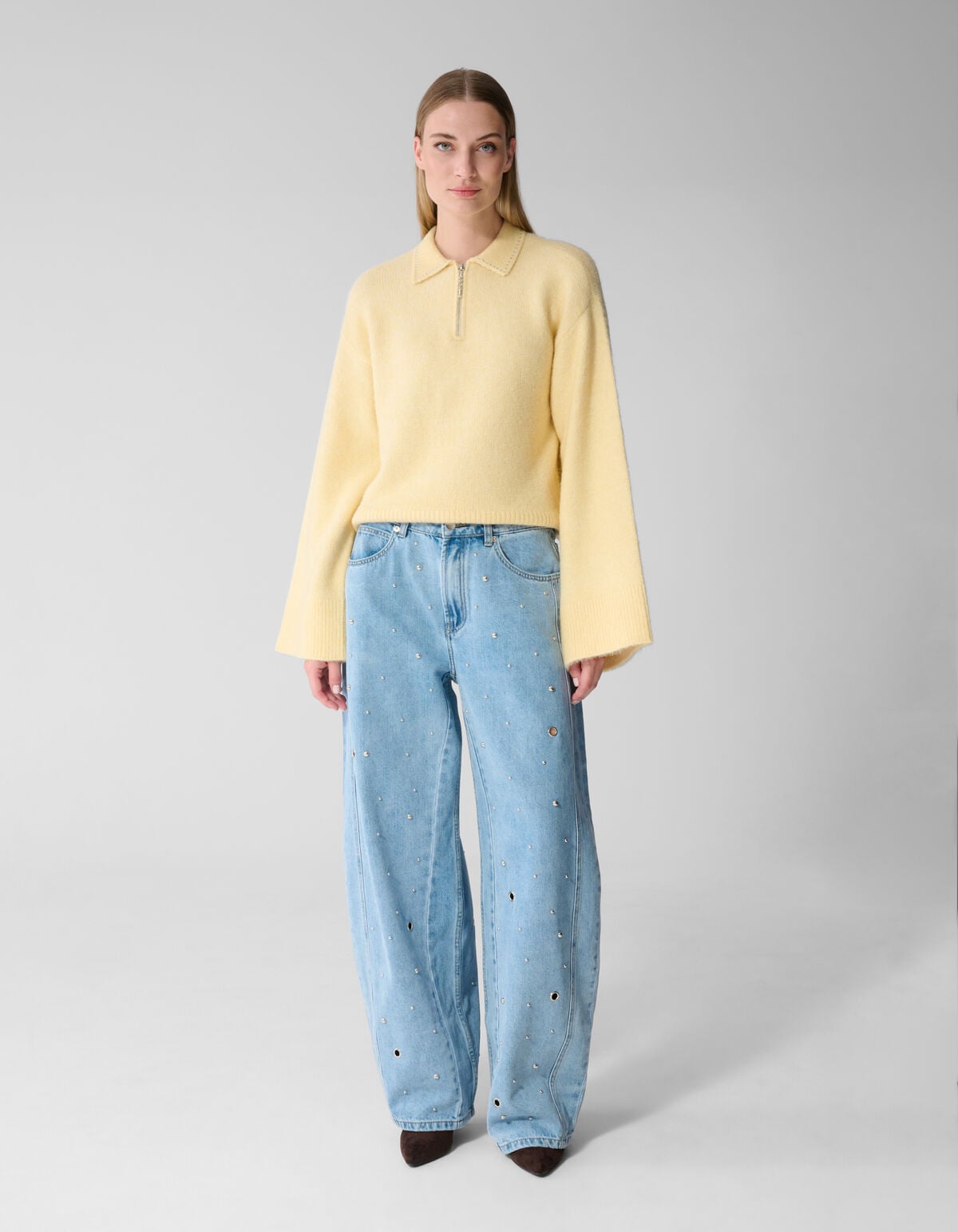 Zip Polo Strickpullover gelb SHOEBY WOMEN