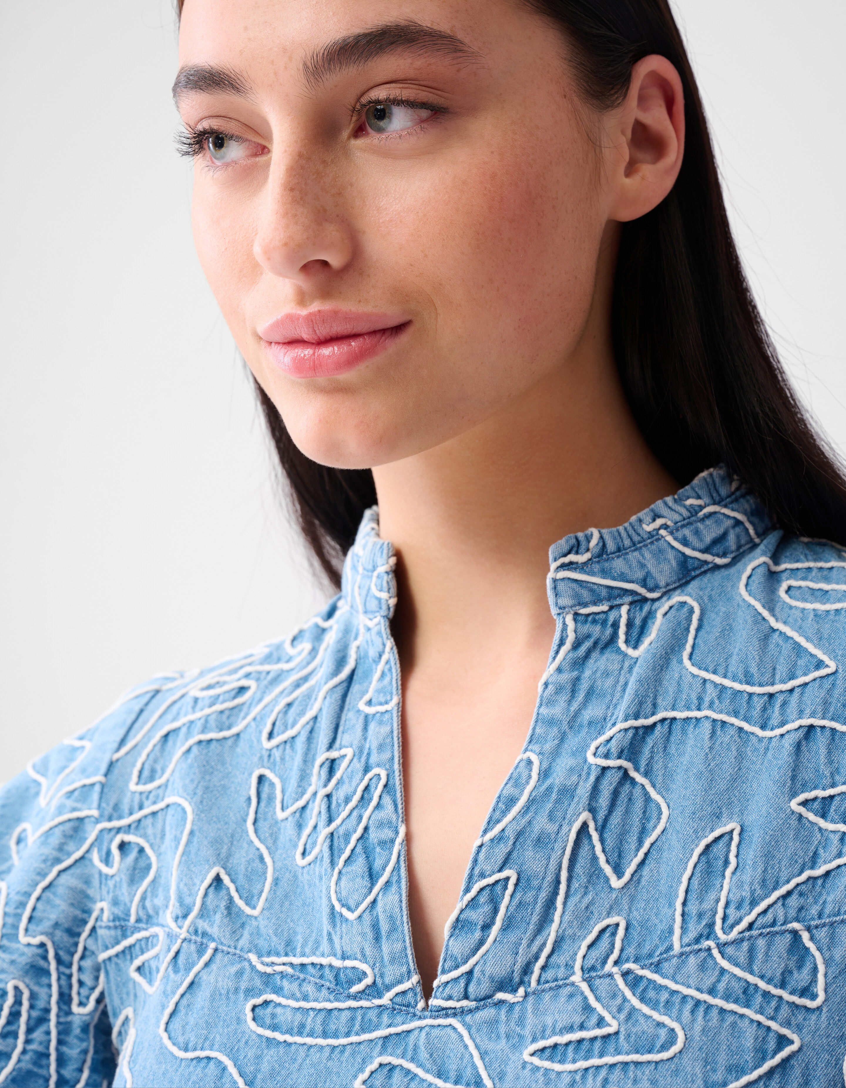Denim Ruffle Cord Top Blau SHOEBY WOMEN