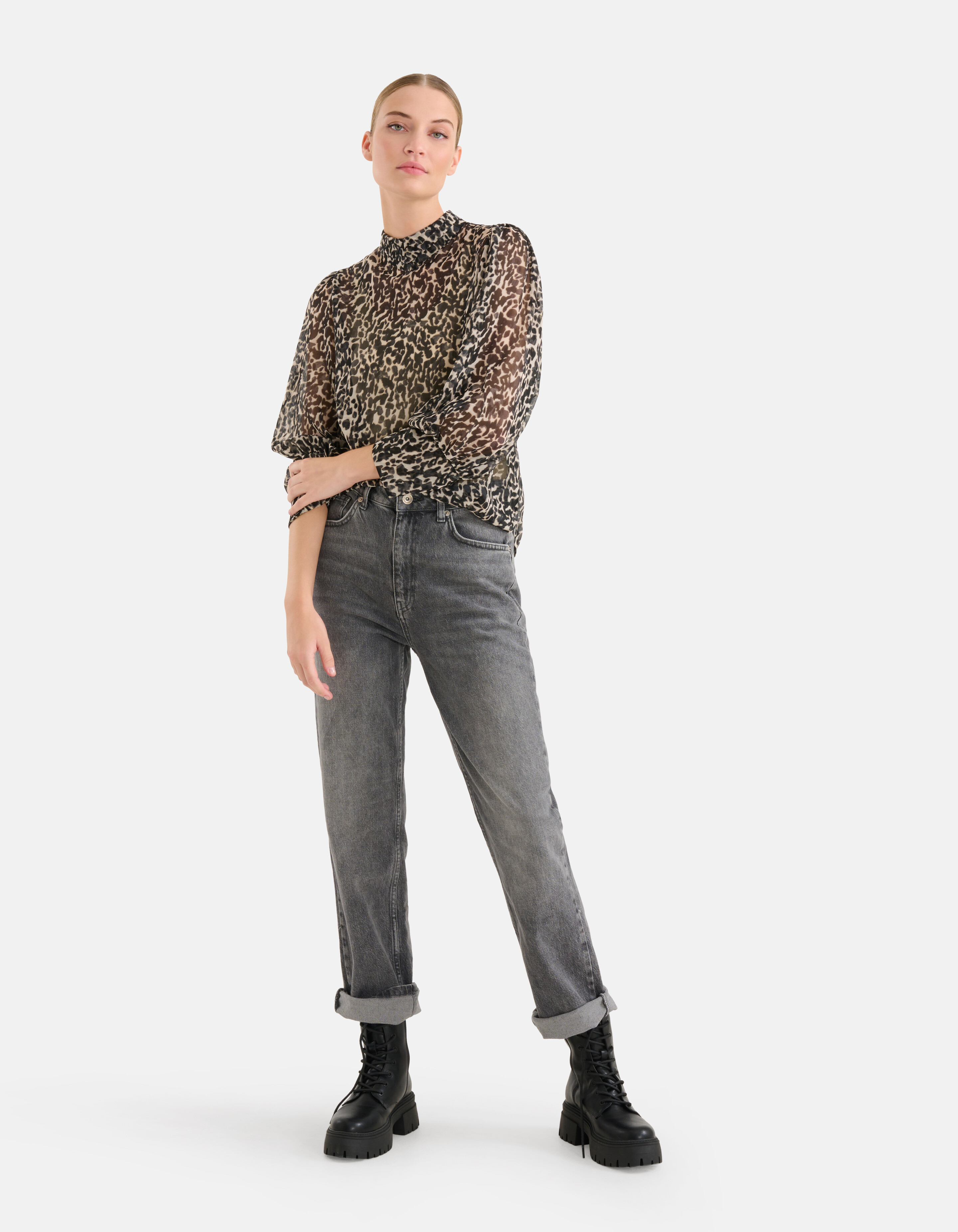 Chiffon Panterprint Blouse Zwart/Beige SHOEBY WOMEN