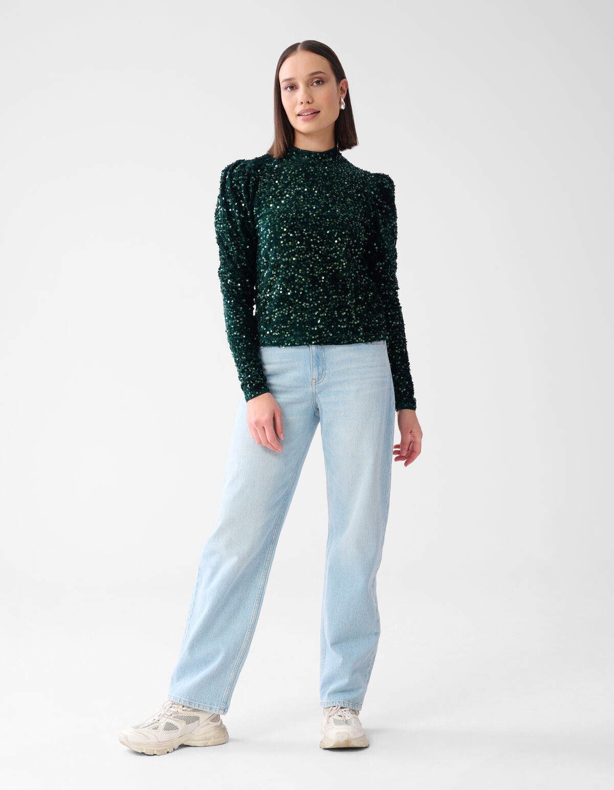 Samtpailletten Top Dunkelgrün SHOEBY WOMEN