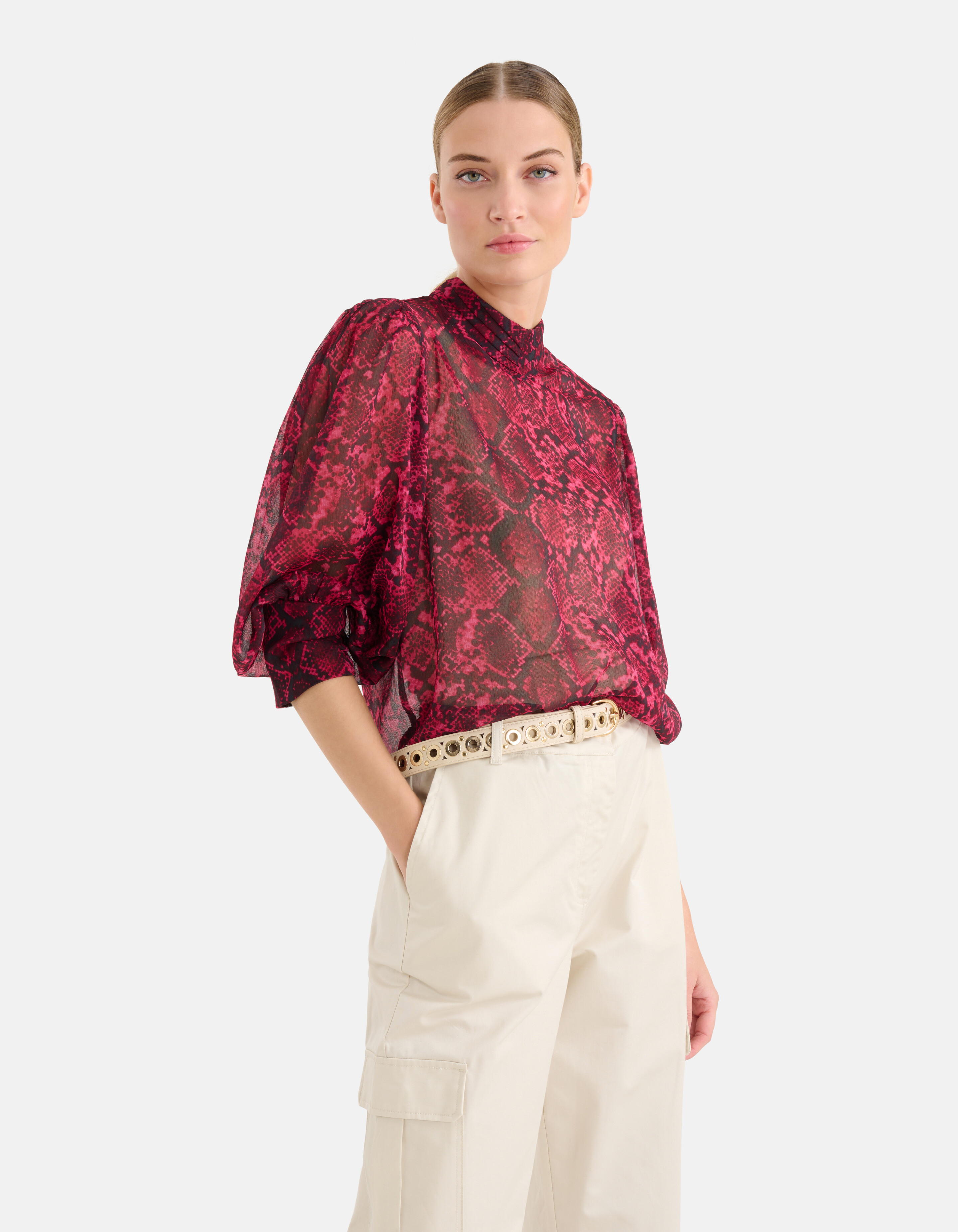 Chiffon-Bluse mit Schlangendruck Dunkelrosa SHOEBY WOMEN