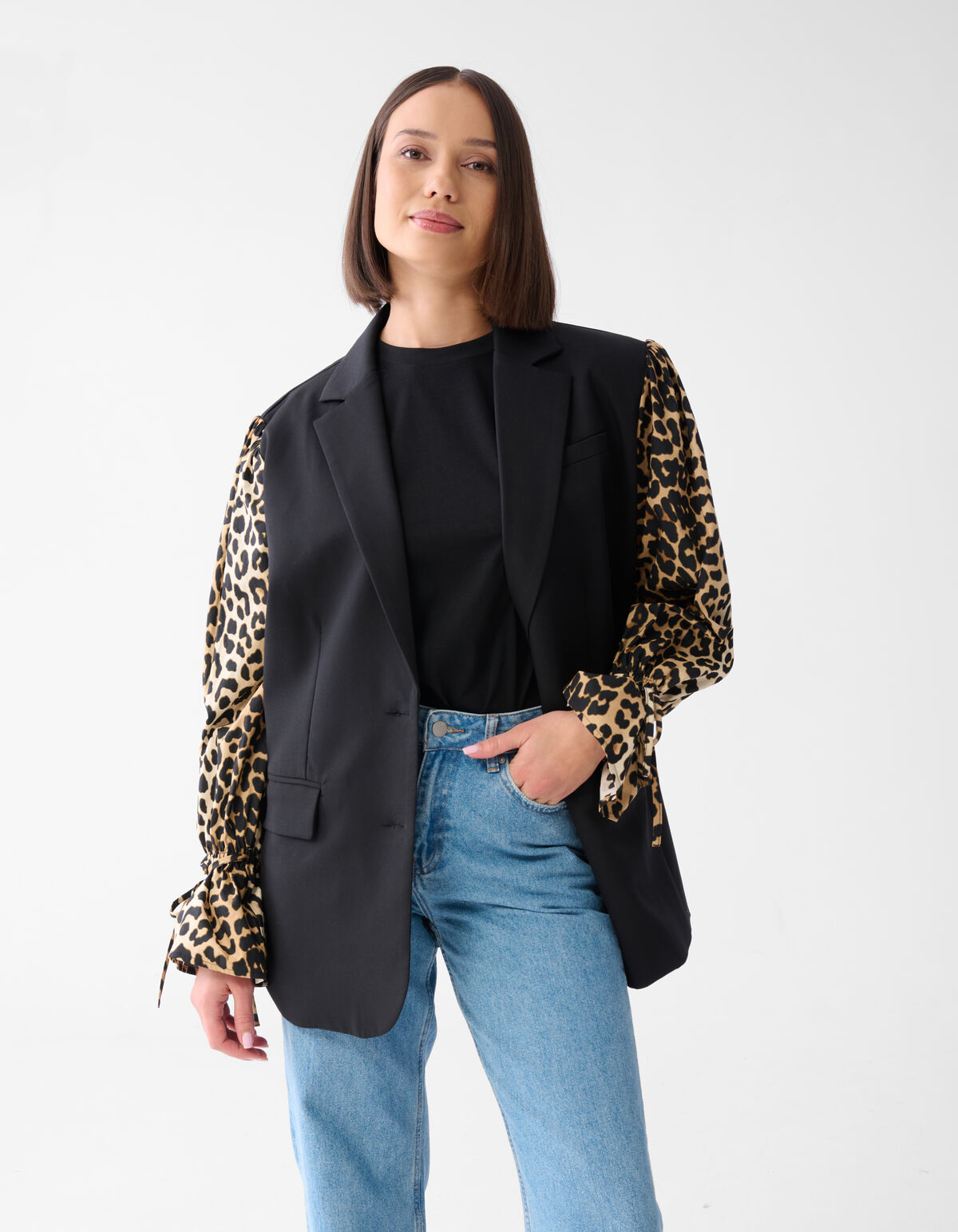 Leopard Popeline Blazer Schwarz SHOEBY WOMEN