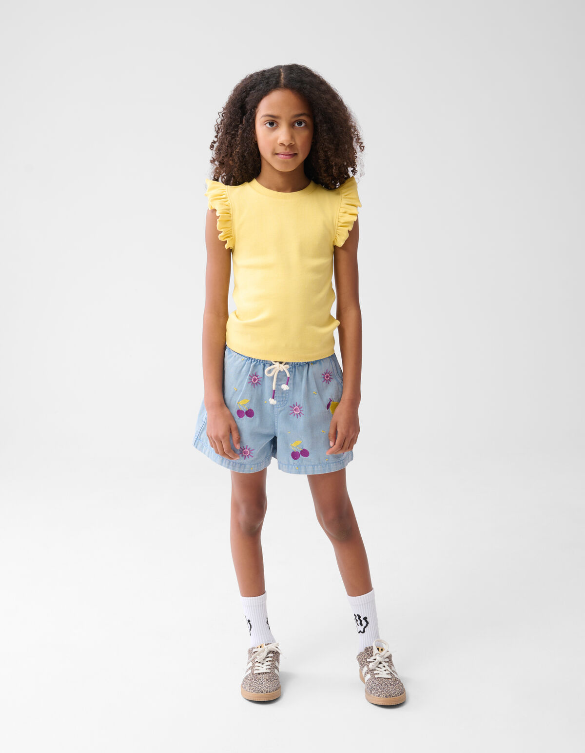 Ruffle Rib Top Hellgelb SHOEBY GIRLS