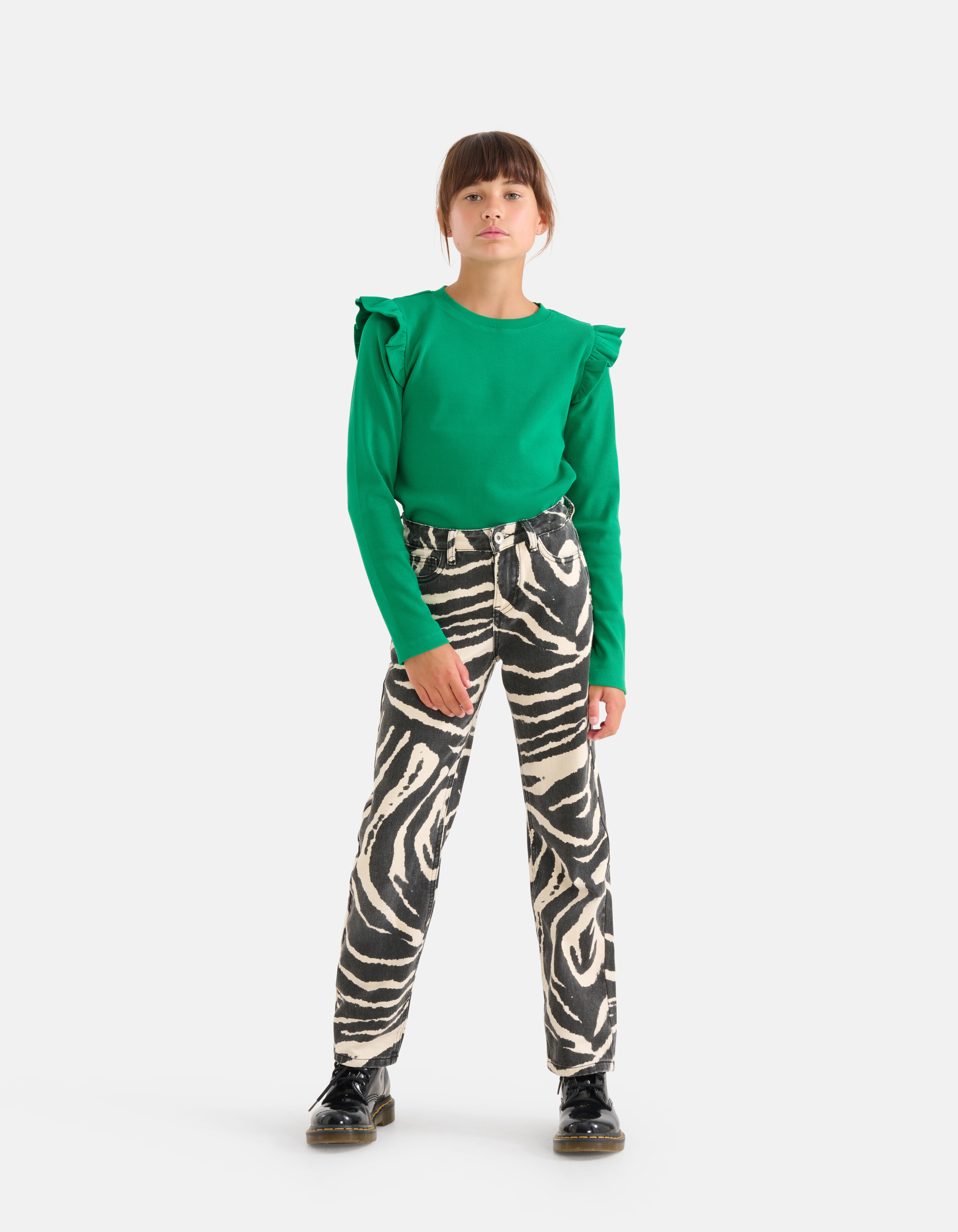 Rib Ruffle Longsleeve Groen SHOEBY GIRLS