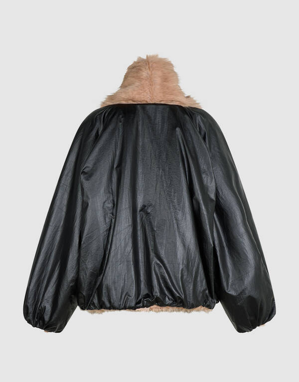Reversible Nylon Faux Fur Jacke Schwarz By Anna SHOEBY WOMEN
