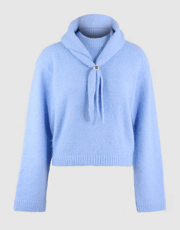 Fluffy Scarf Gebreide Trui Blauw SHOEBY WOMEN