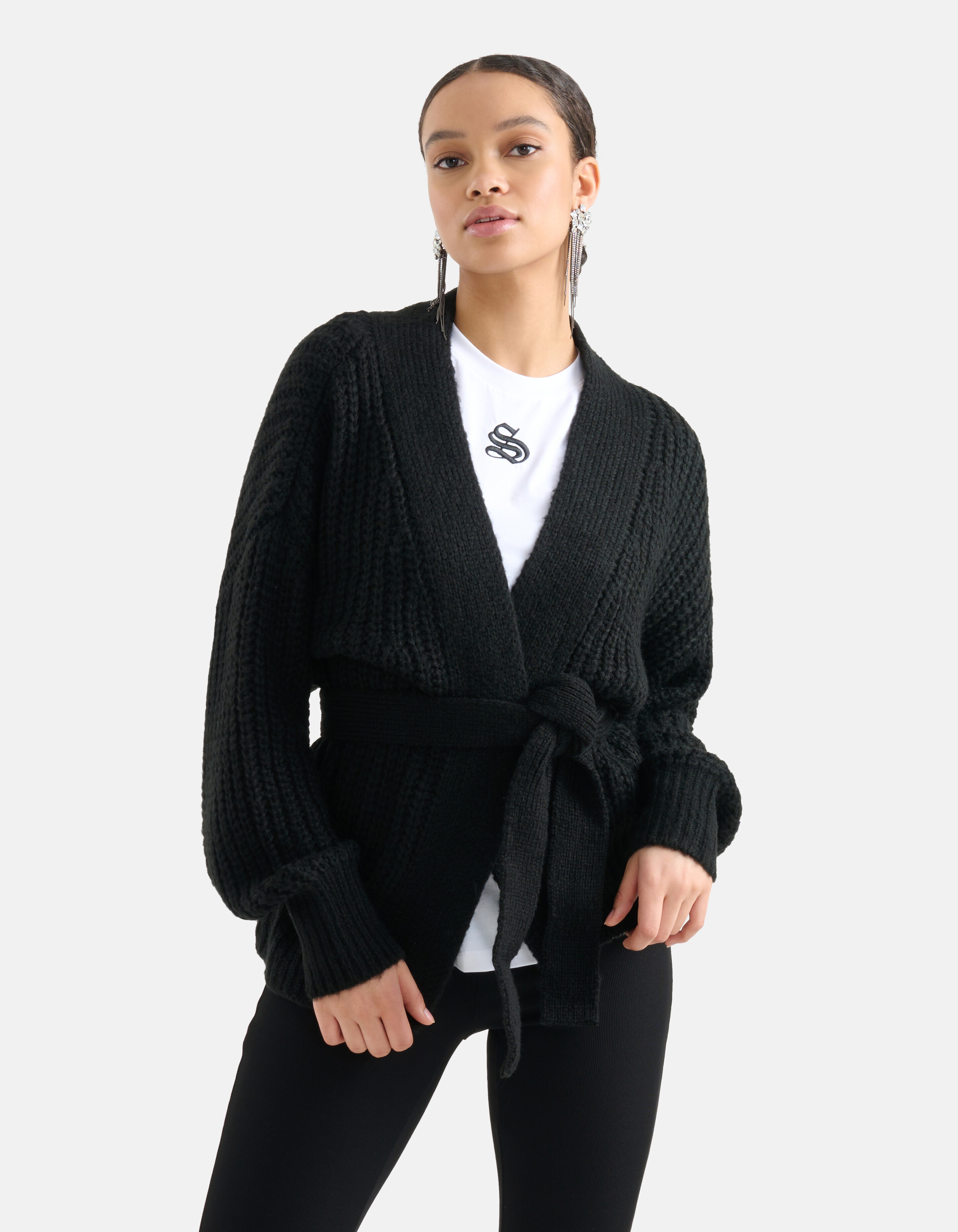 Strickjacke mit Gürtel Schwarz SHOEBY WOMEN
