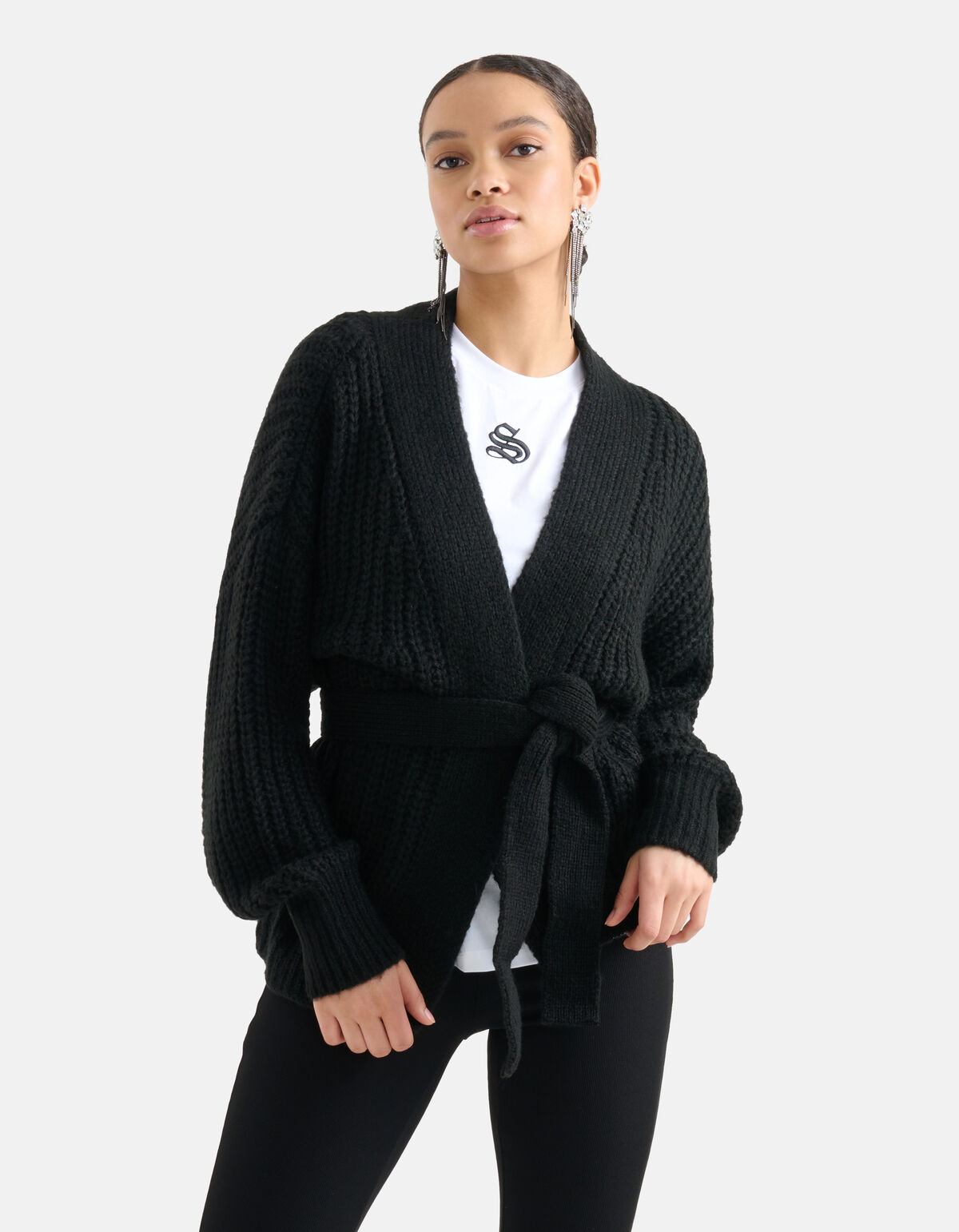 Strickjacke mit Gürtel Schwarz SHOEBY WOMEN