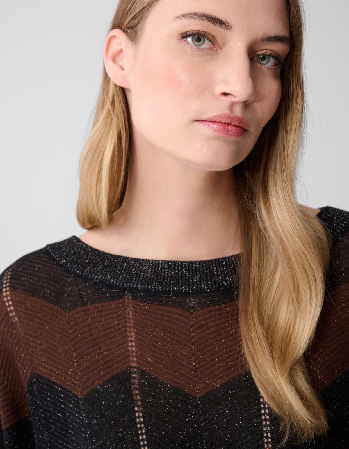 Glitzerstreifen-Fledermauspullover Braun/Schwarz SHOEBY WOMEN