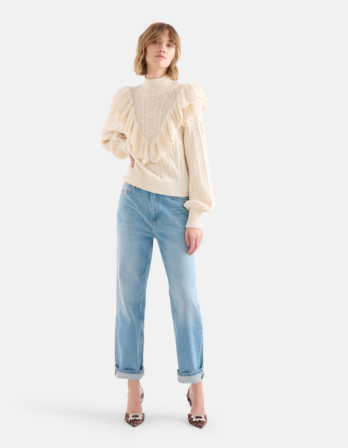 Rüschen-Pullover Off White SHOEBY WOMEN