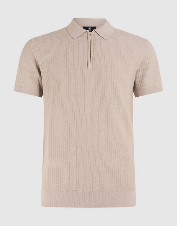 Strick-Polo mit Rei&szlig;verschluss Hellbraun SHOEBY MEN
