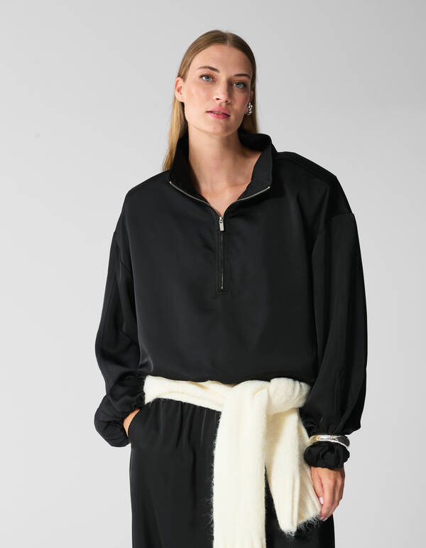 Satijnen Half Zip Top Zwart SHOEBY WOMEN