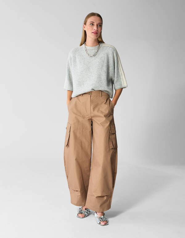 Gestreifter Pullover Mit Halblangen &Auml;rmel Hellgrau SHOEBY WOMEN