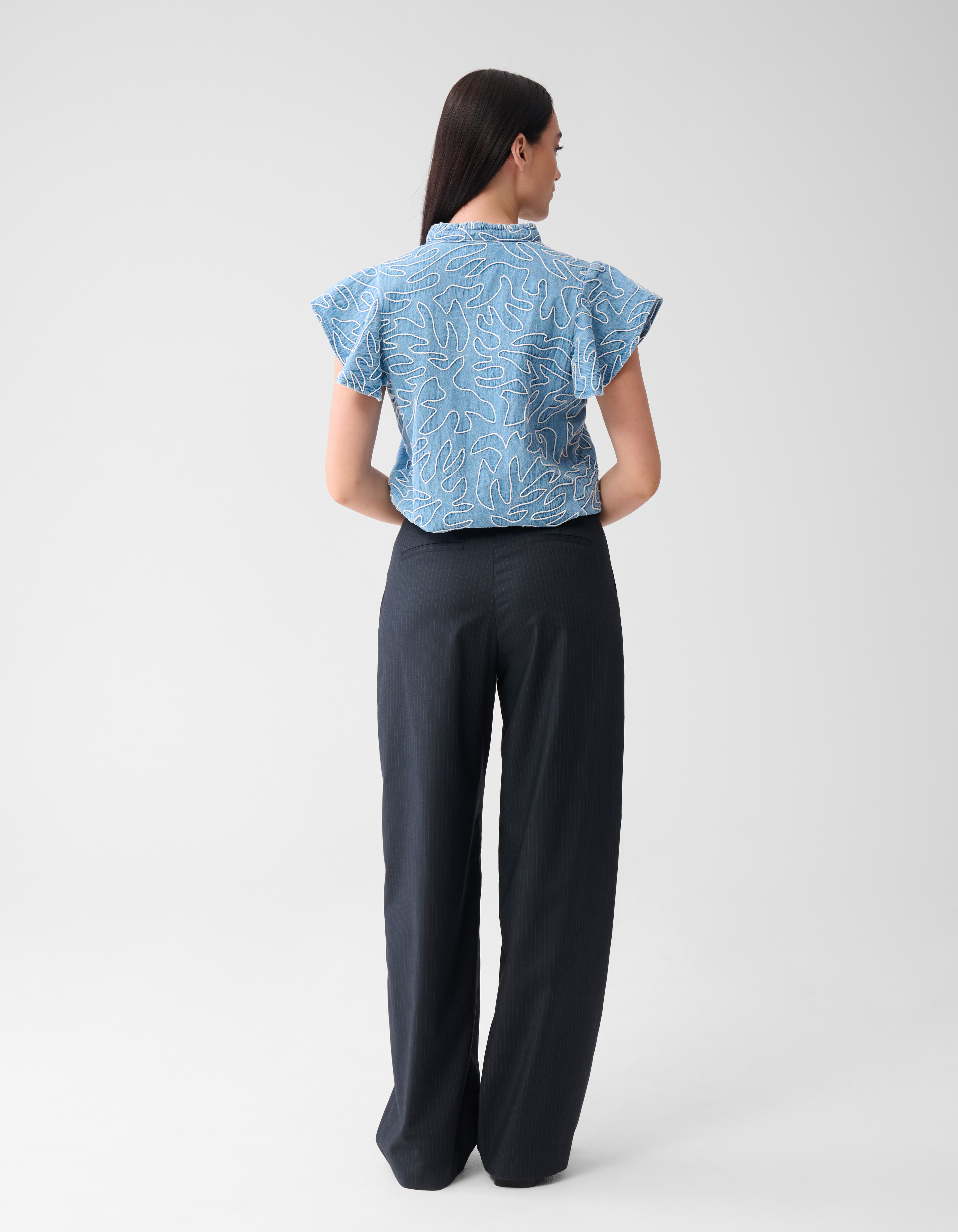 Denim Ruffle Cord Top Blau SHOEBY WOMEN