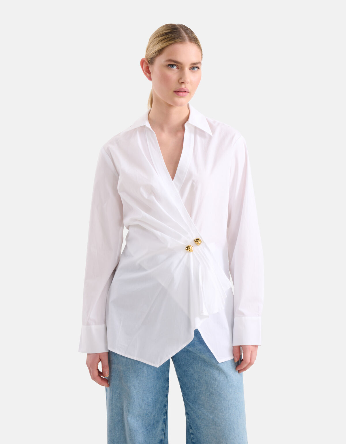Poplin Overslag Blouse Wit SHOEBY WOMEN