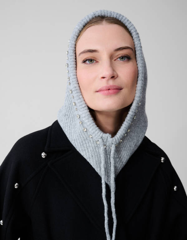 Balaclava-Mütze mit Strasssteinen, Hellgrau SHOEBY ACCESSOIRES