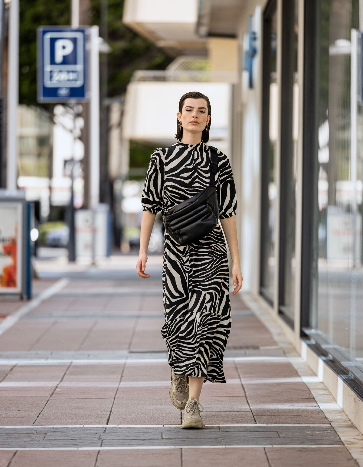 Zebra Print Maxikleid Schwarz/Wei&szlig; SHOEBY WOMEN