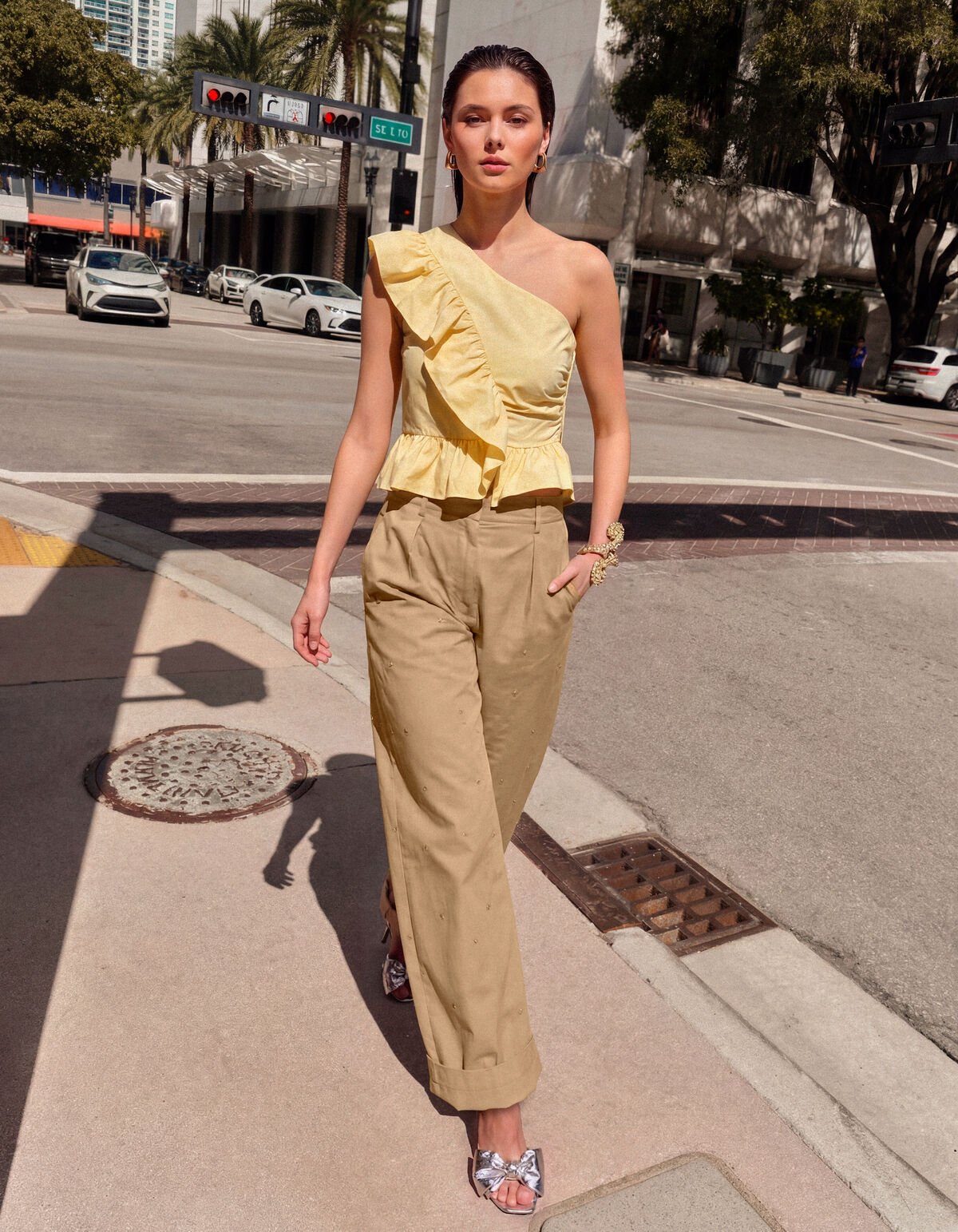 One Schulter R&uuml;schen Oberteil Hellgelb SHOEBY WOMEN