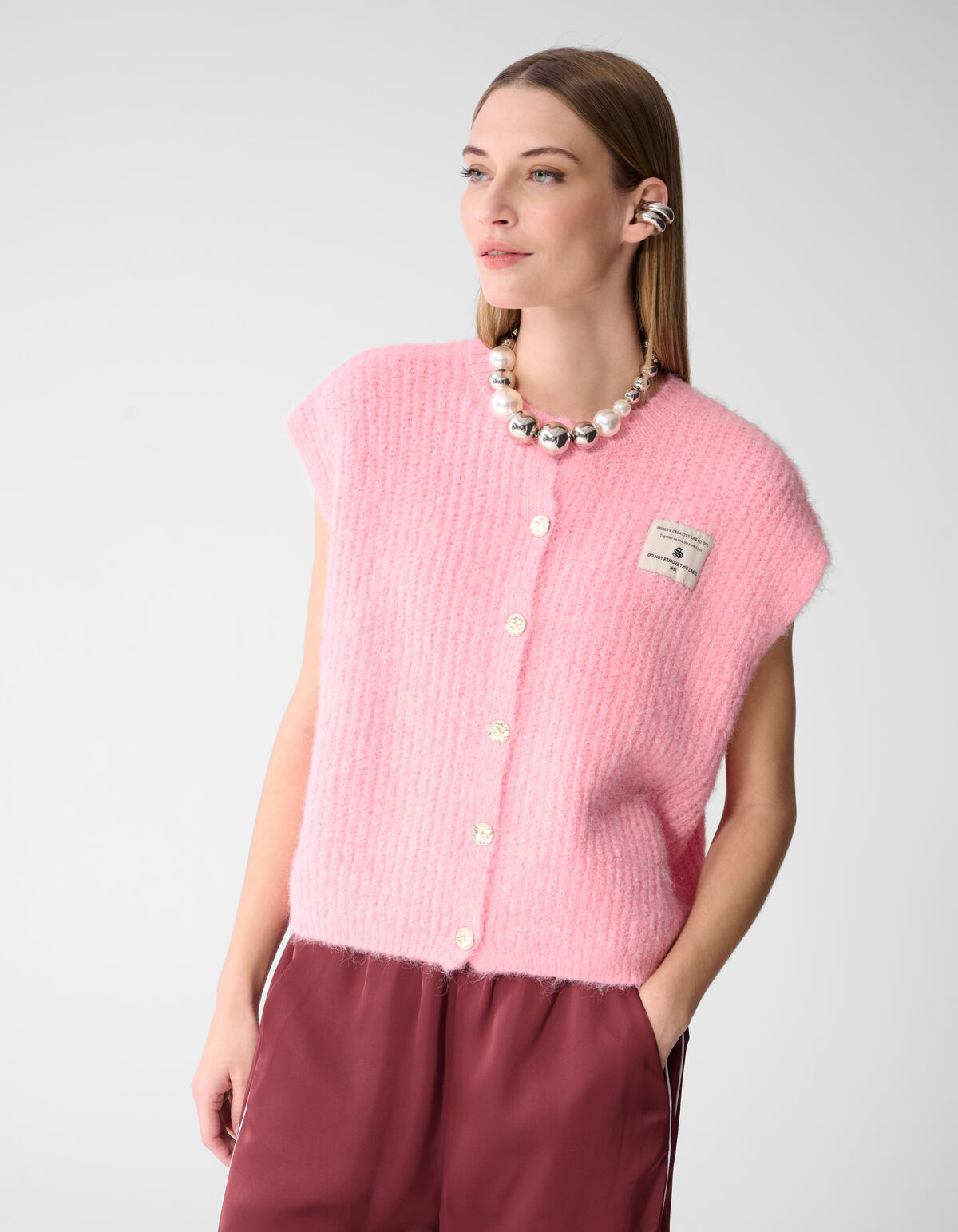 Flauschige Weste mit Kn&ouml;pfen Rosa SHOEBY WOMEN