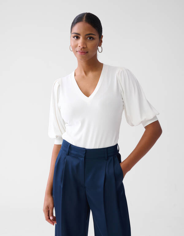 Rib Jersey Top Wit SHOEBY WOMEN