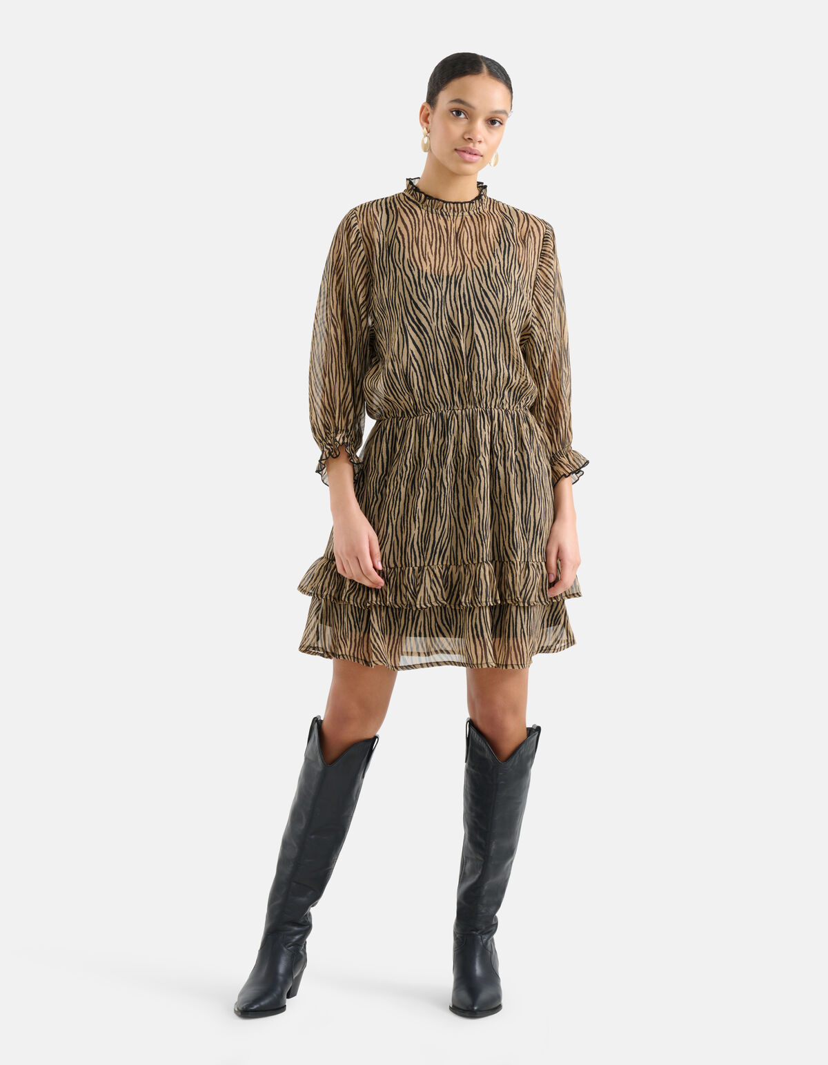 Bedrucktes Chiffonkleid Schwarz/Braun SHOEBY WOMEN