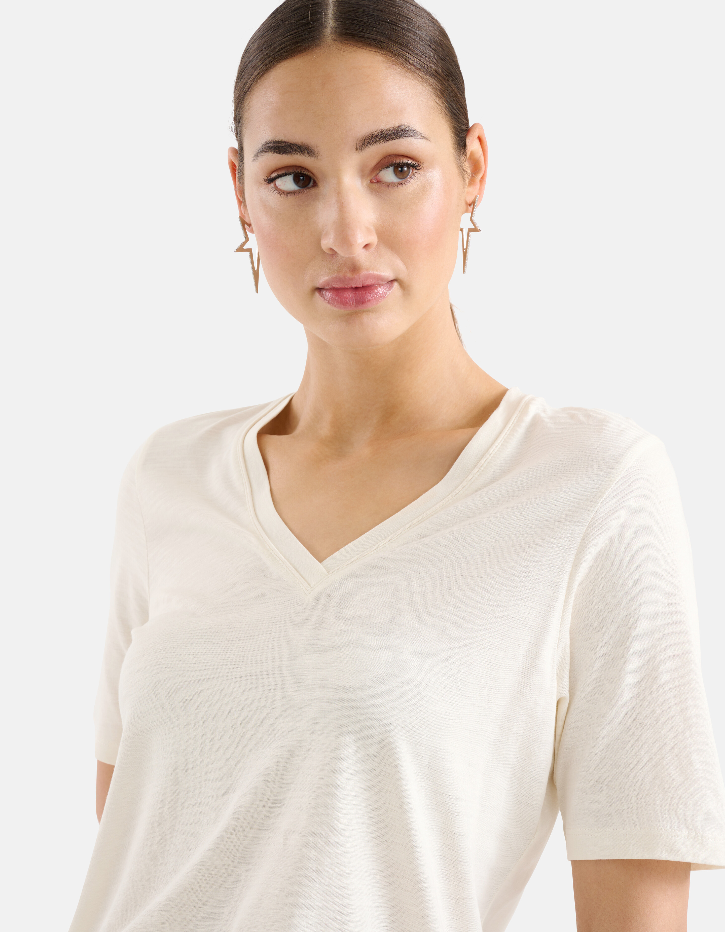 Basic-T-Shirt mit V-Ausschnitt Weiß SHOEBY WOMEN