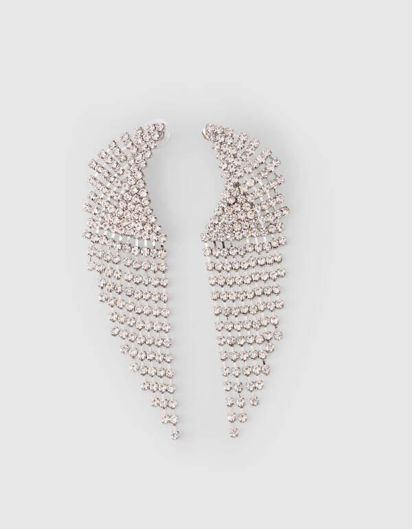 Große Welle Strass Ohrringe Silber SHOEBY ACCESSOIRES