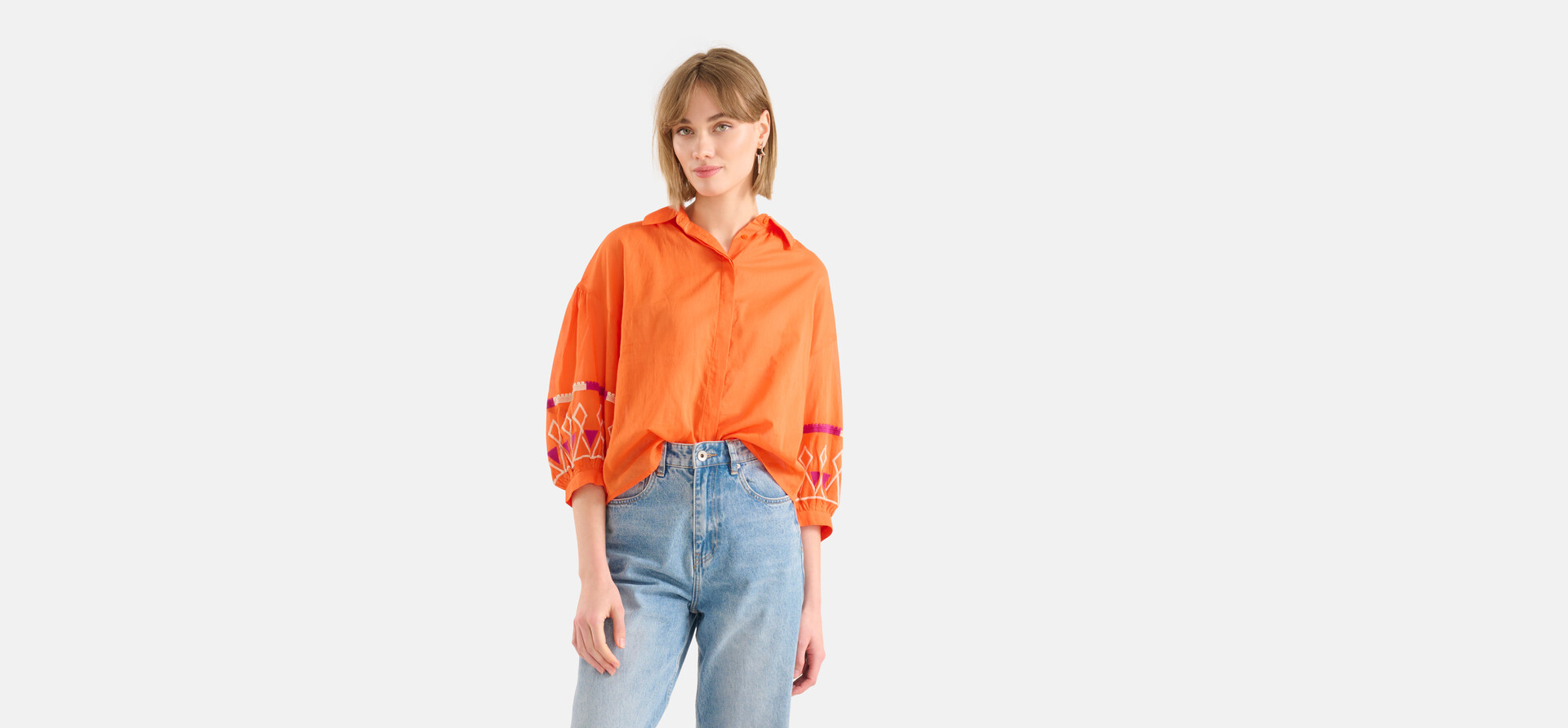 Bluse mit Voile-Stickerei Orange SHOEBY WOMEN