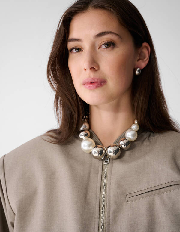 &Uuml;bergro&szlig;e Perlen-Bomberjacke Taupe SHOEBY WOMEN