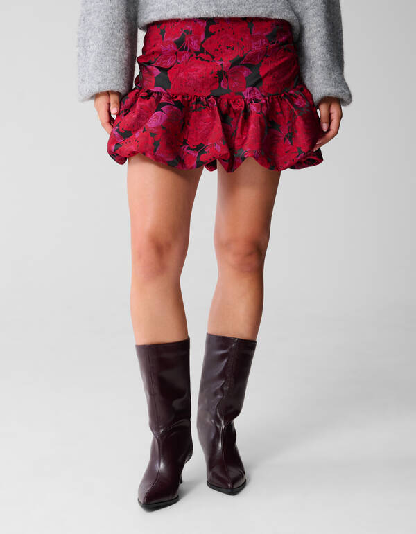 Rose Jacquard Mini Rok Donkerrood SHOEBY WOMEN