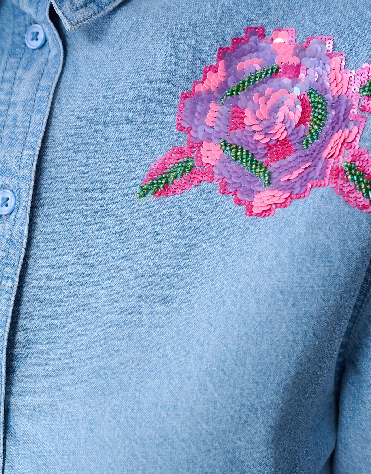 Übergroße Bluse aus Denim mit Pailletten Blau SHOEBY WOMEN